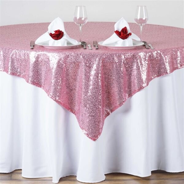 Pink Sequin 72X72" Table Overlay Sparkly Home Wedding Party Supplies