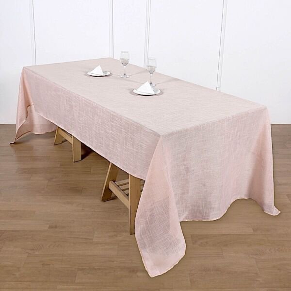 Blush 60X126" Rectangular Premium Faux Burlap Polyester Tablecloth Home Wedding Party Supplies