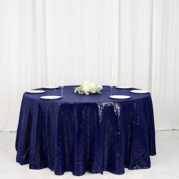 120" Navy Blue Sequin Round Tablecloth Linens Home Wedding Party Supplies
