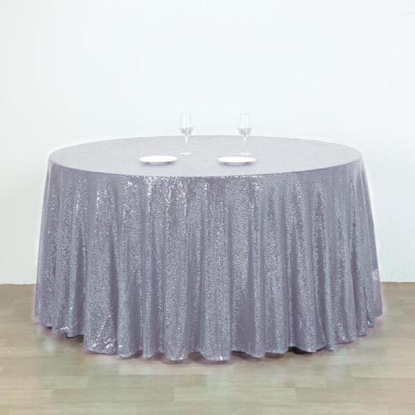 132" Silver Sequin Round Tablecloth Light Gray Linens Home Wedding Party Supplies