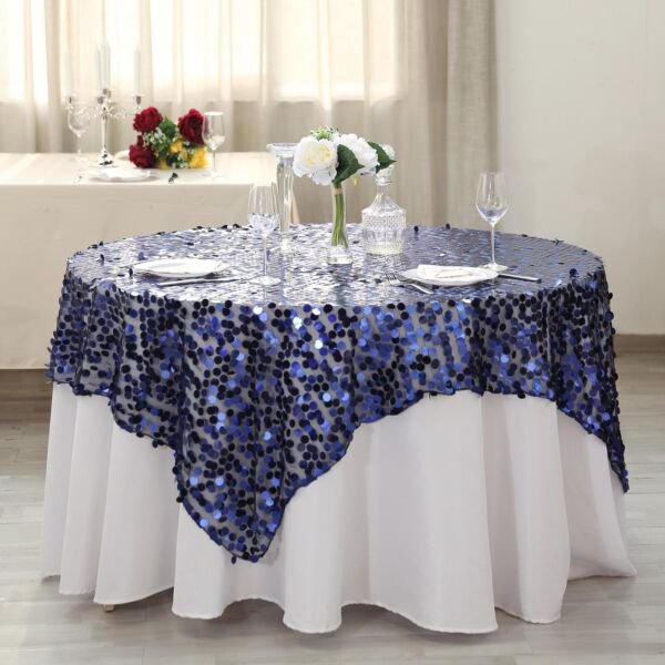 Navy Blue Big Payette Sequin 72X72" Table Overlay Home Wedding Party Supplies