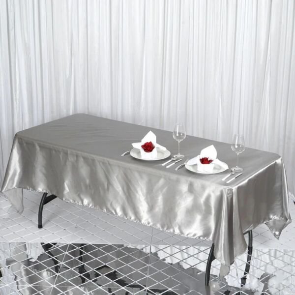 Silver 60X102" Rectangle Satin Tablecloth Light Gray Linens Home Wedding Party Supplies