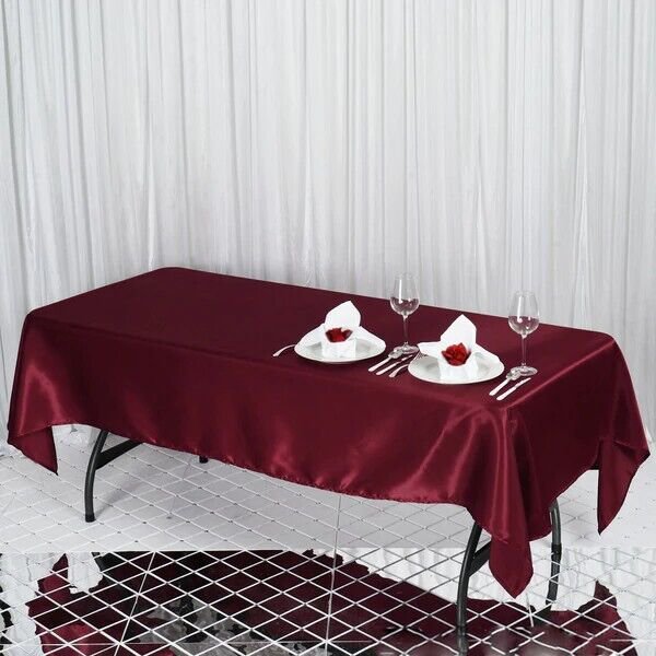 Burgundy 60X102" Rectangle Satin Tablecloth Linens Home Wedding Party Supplies