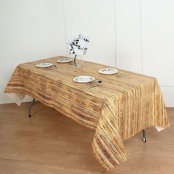 52" X 108" Brown Rectangular Disposable Plastic Tablecloth Wooden Home Wedding Party Supplies