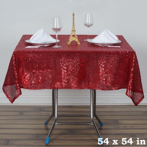 54X54" Burgundy Sequin Square Tablecloth Sparkly Linens Home Wedding Party Supplies