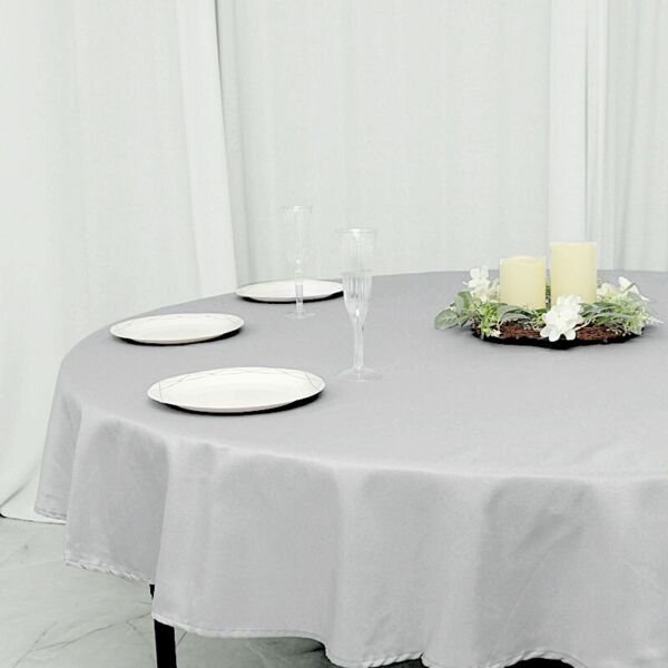 Silver Round 70" Polyester Tablecloth Kitchen Linens Home Wedding Party Supplies