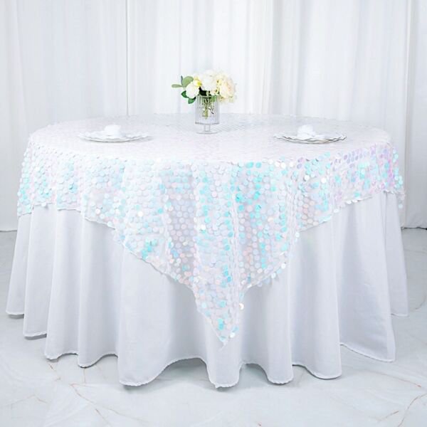 Iridescent Blue Big Payette Sequin 72X72" Table Overlay Home Wedding Party Supplies