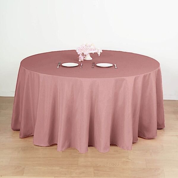 Dusty Rose 132" Round Polyester Tablecloth Linens Home Wedding Party Supplies