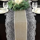 Taupe 16"X108" Faux Burlap With Lace Table Runner Home Wedding Party Supplies