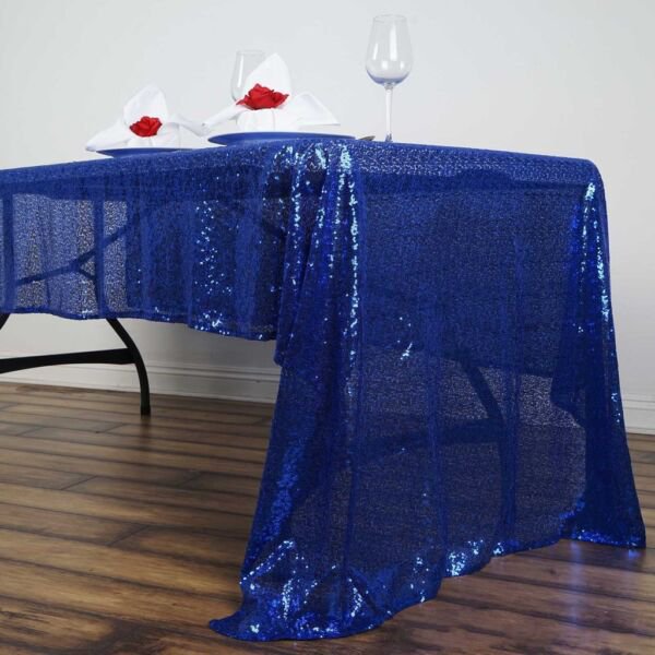 60X126" Royal Blue Sequin Rectangle Tablecloth Linens Home Wedding Party Supplies