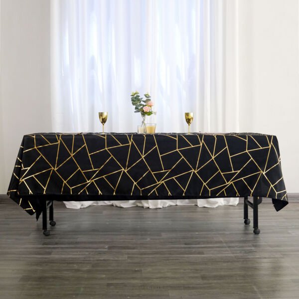 Black Gold 60"X102" Polyester Rectangle Tablecloth Geometric Pattern Home Wedding Party Supplies