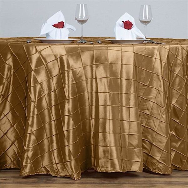 Gold Pintuck 120" Round Tablecloth Kitchen Home Wedding Party Supplies