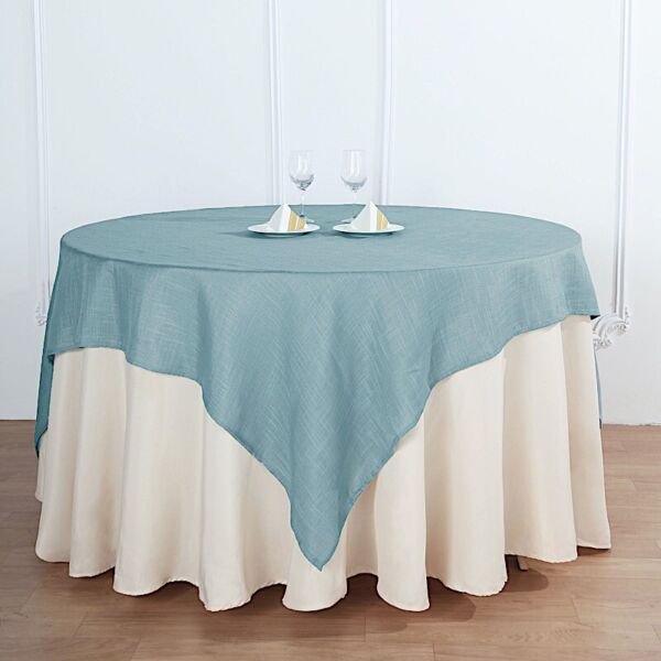 Dusty Blue 72X72" Square Table Overlay Premium Faux Burlap Polyester Home Wedding Party Supplies