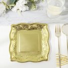 25 Gold 7" Square Paper Dessert Dinner Plates Scroll Rim Tableware Decorations