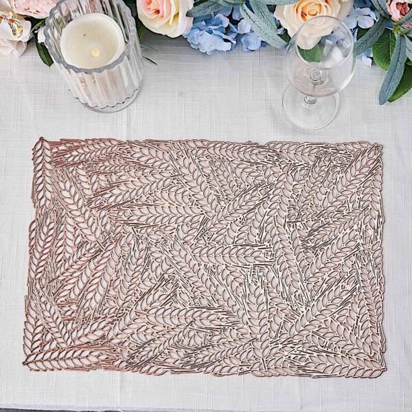 6 Rose Gold 18" Wheat Maze Rectangle Vinyl Placemats Wedding Decorations
