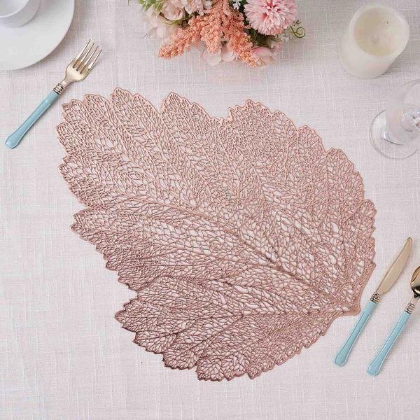6 Rose Gold 18" Maple Fall Leaf Vinyl Placemats Wedding Decorations