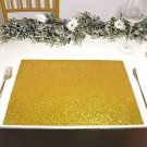 6 Gold 16" Rectangle Glittered Faux Leather Placemats Decorations