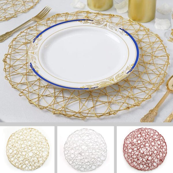 24 Pcs 15" Wide Round Metallic String Placemats Wedding Decorations