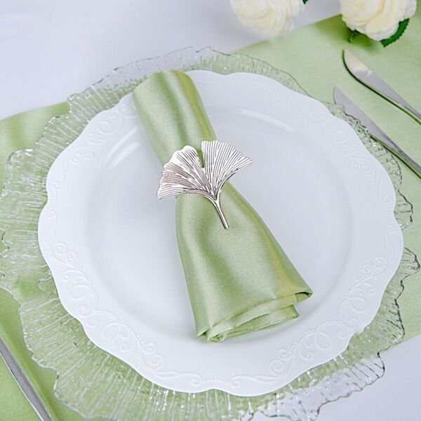 4 Metallic Silver Napkin Rings Gingko Leaf Decorations