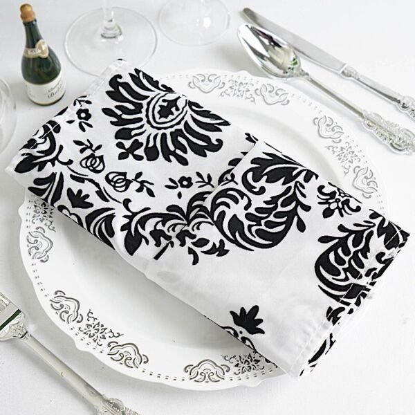 200 Pcs Black White 20X20" Flocking Table Napkins Wedding Kitchen Linens Decorations