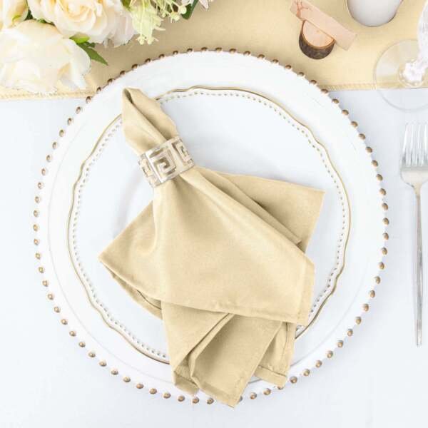 25 Pcs Beige Polyester 17X17" Table Napkins Wedding Kitchen Linens Decorations