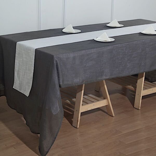 White 12X108" Premium Polyester Table Runner Faux Burlap Wedding Decorations
