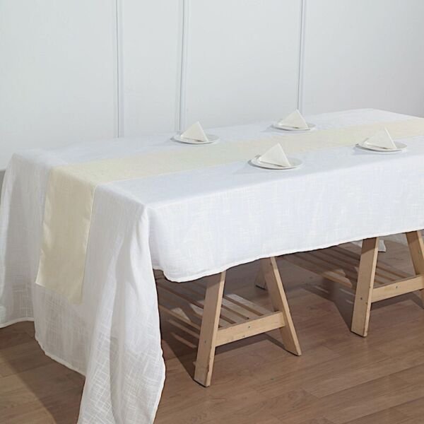 Ivory 12X108" Premium Polyester Table Runner Faux Burlap Wedding Decorations