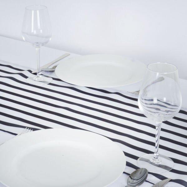 Black White Stripes Satin Table Runner 12X108" Wedding Linens Decorations