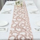12"X108" Rose Gold Tulle Table Runner Embroidered Leaves Vines Sequins Decorations