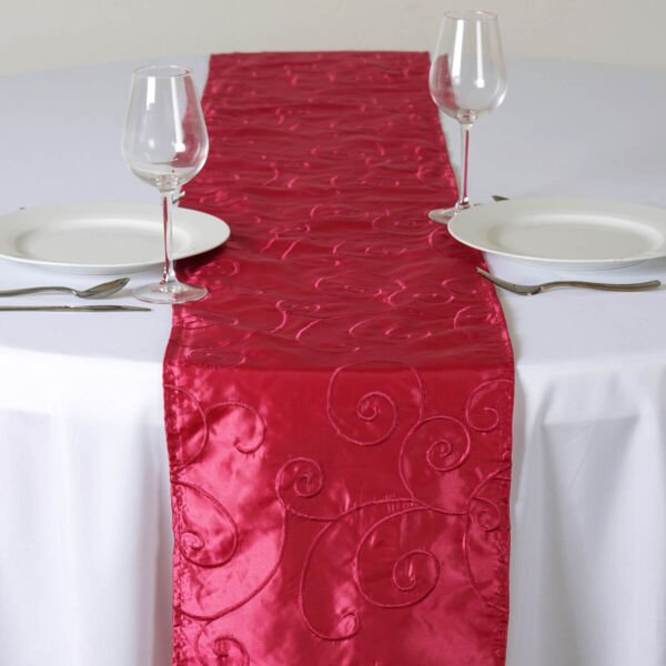 Fuchsia Table Runner 12X108" Embroidered Taffeta Wedding Linens Decorations