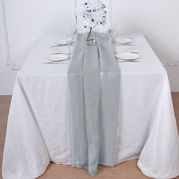 Silver 72" Premium Chiffon Table Top Runner Wedding Decorations