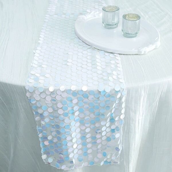 Iridescent Blue Large Payette Sequin 13X108" Table Runner Wedding Decorations