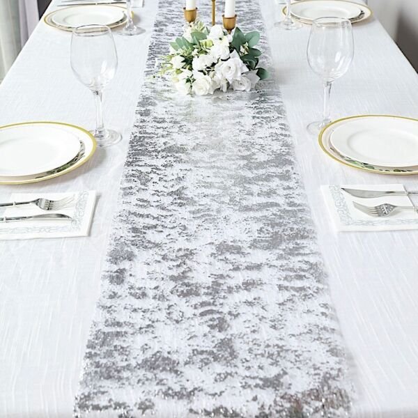 11"X108" Silver Metallic Thin Mesh Polyester Table Runner Linens Decorations