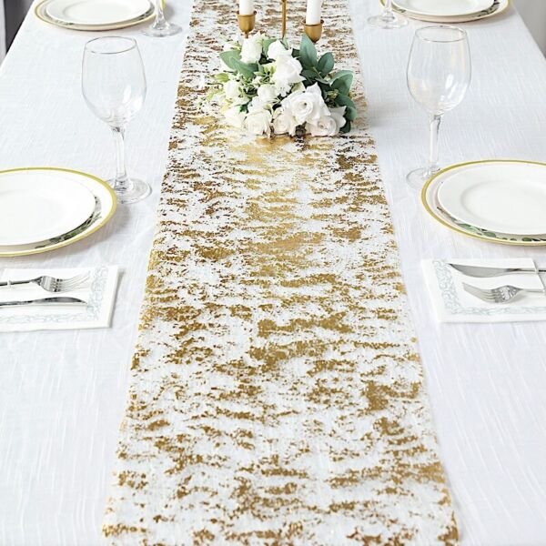11"X108" Gold Metallic Thin Mesh Polyester Table Runner Linens Decorations