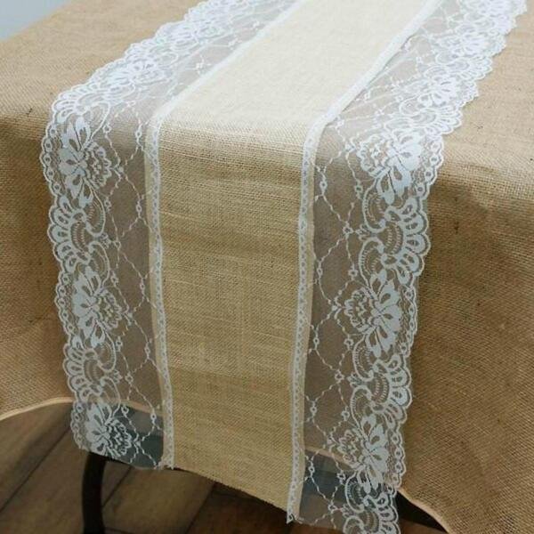 20 Pcs Lace Burlap Table Runner 14X108" Rustic Natural Country Wedding Decorations
