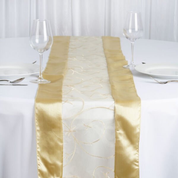 Champagne Embroidered Table Runner Fancy Wedding Linens Decorations