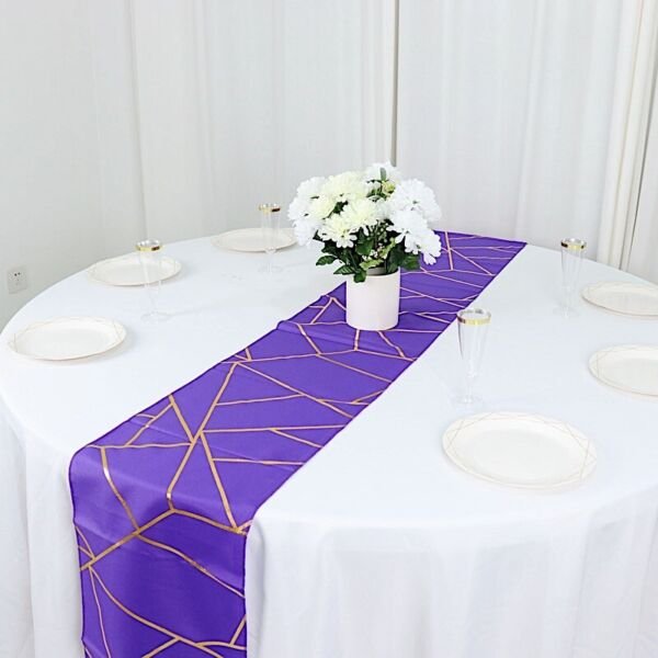Purple Gold 12"X108" Geometric Polyester Table Runner Wedding Decorations