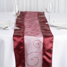 Burgundy Embroidered Table Runner Fancy Wedding Linens Decorations