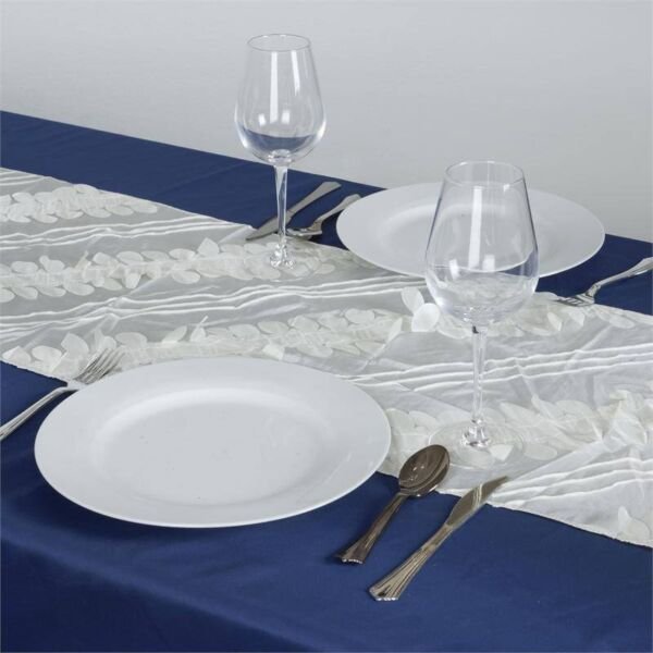Ivory Table Runner 14X108" Petals On Taffeta Wedding Linens Decorations