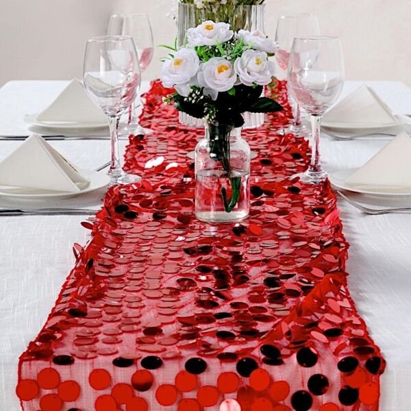Red Large Payette Sequin 13X108" Table Runner Wedding Decorations