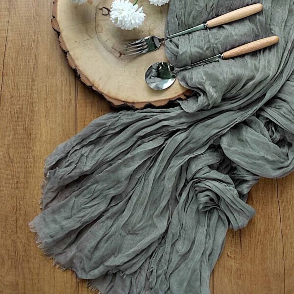 Gray 10 Ft Cheesecloth Extra Long Table Runner Cotton Wedding Linens Decorations