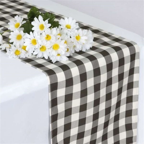 Black Buffalo Plaid Gingham Polyester Table Runners 14 X 108" Wedding Decorations