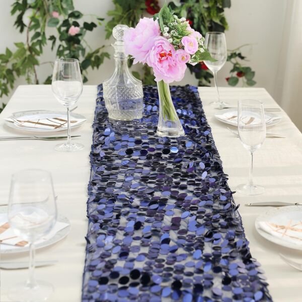 Navy Blue Large Payette Sequin 13X108" Table Runner Decorations