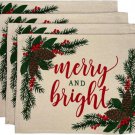 Set Of 4 Christmas Tapestry Merry And Bright With Poinsettia Flower F Placemats