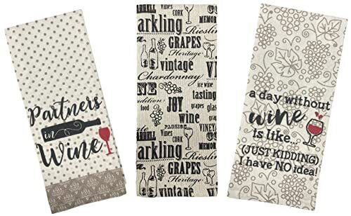 Wine Lovers Printed Flour Sack Kitchen Towels Dish Towels Set Of 3 15X25 Inch Placemats