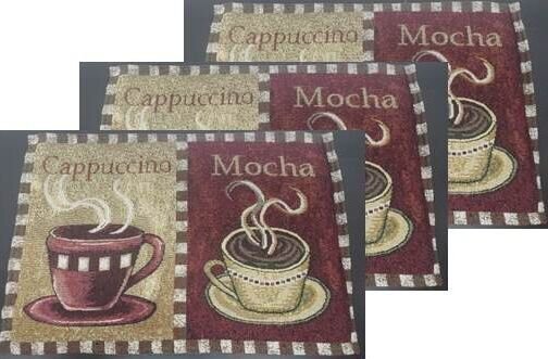 3 Same Tapestry Kitchen 13"X19" 2 Coffee Cups Mocha Cappuccino Placemats