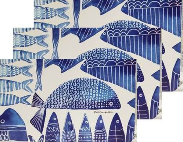 Set Of 3 Same Plastic Non Clear Kitchen 13"X18" Blue Fish Abbott Placemats