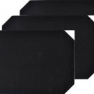 Set Of 3 Fabric Reversible 12"X18" Basketweave Black Color Design Placemats