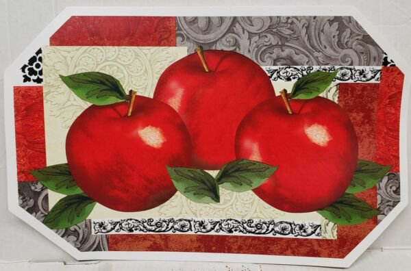 Set Of 3 Same Kitchen Vinyl Non Clear 18"X12" 3 Large Red Apples Placemats