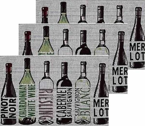 Set Of 3 Same Kitchen Tapestry 13"X19" 6 Wine Bottles Types Placemats
